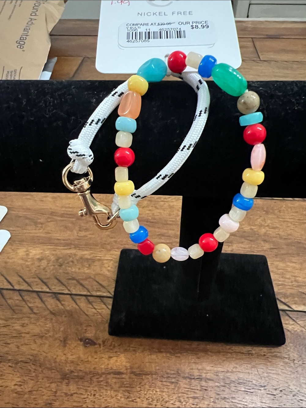 Cato Multicolor Beaded Kids Bracelet with White Cord and Gold Clasp